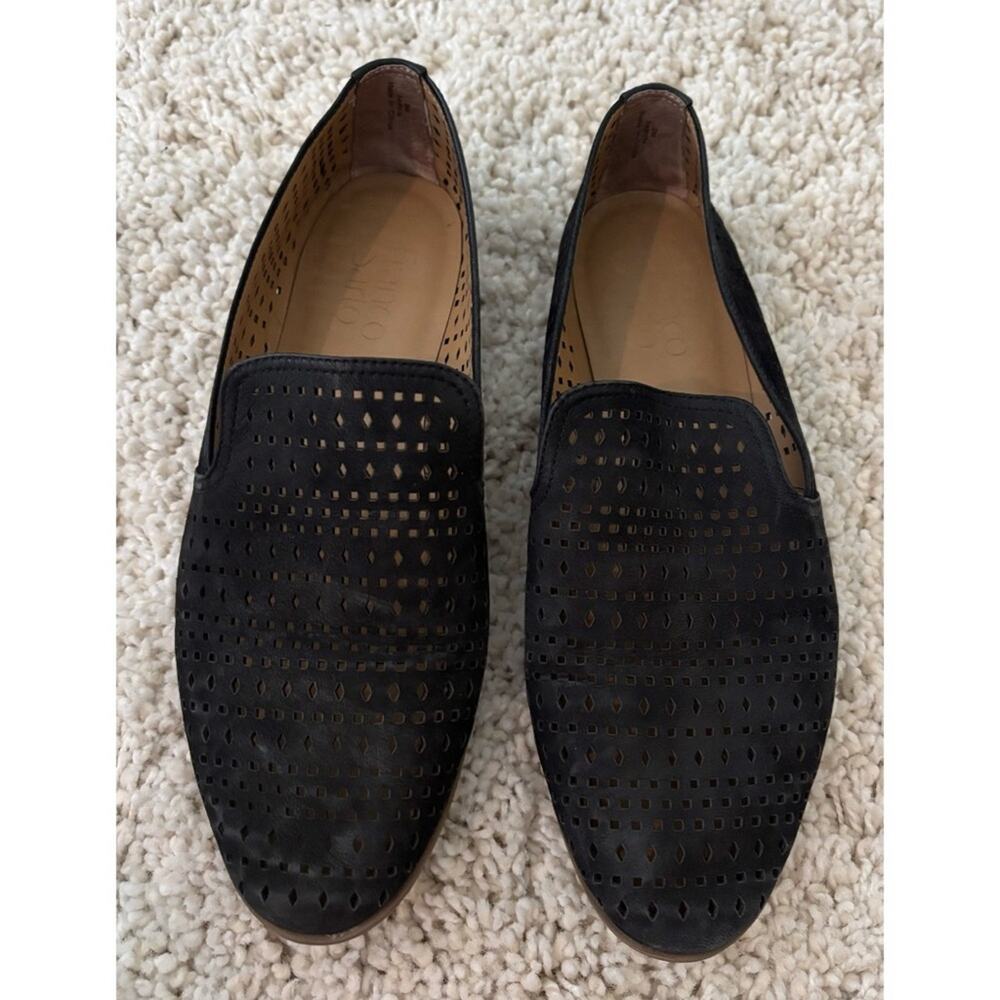 Franco Sarto Black Cut Out Faryn Style Flat Leather Loafers Size 9